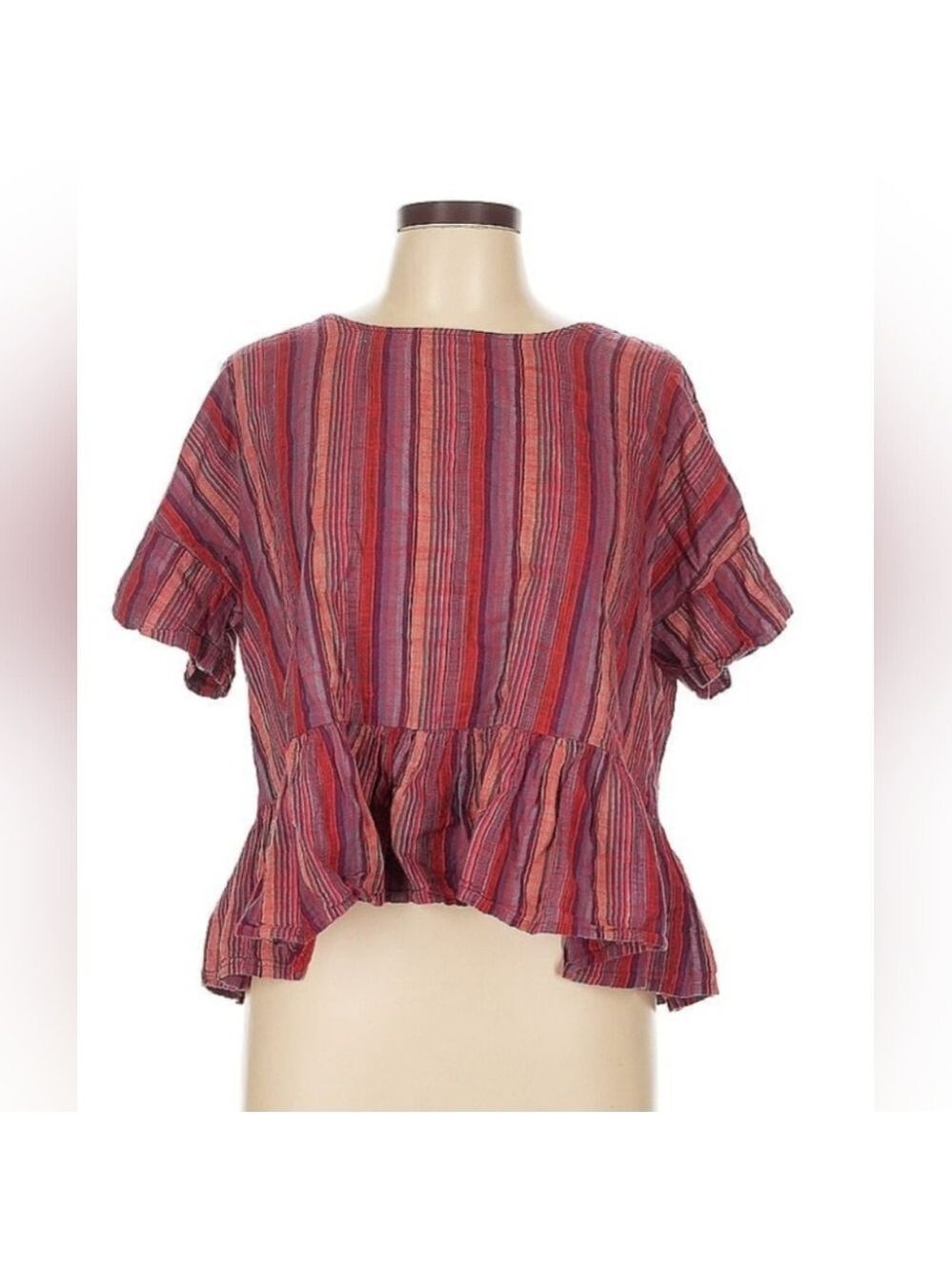 Girl Krazy - Women's Burgundy Striped Cropped Flare Blouse